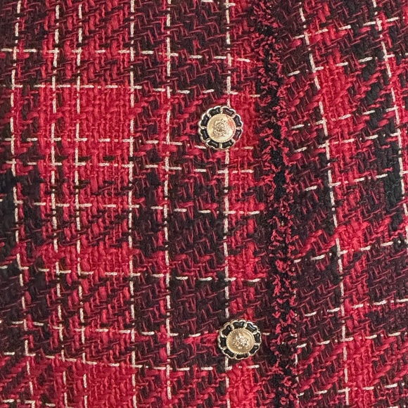 ADRIANNA PAPELL Red Black‎ Tweed Jacket Blazer Gold Buttons Holiday Plaid Size M - Picture 7 of 7